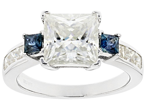MOISSANITE FIRE(R) 3.40CTW DEW AND BLUE SAPPHIRE PLATINEVE(R) RING - Size 9