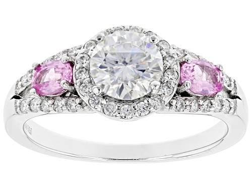 Photo of MOISSANITE FIRE(R) 1.17CTW DEW AND PINK SAPPHIRE PLATINEVE(R) RING - Size 9