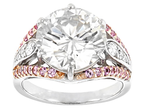 Photo of MOISSANITE FIRE(R) 6.33CTW DEW AND PINK SAPPHIRE PLATINEVE(R) RING - Size 7