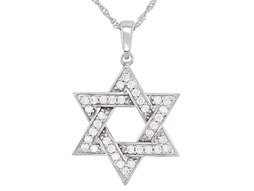 MOISSANITE FIRE(R) .72CTW DEW ROUND STAR OF DAVID PLATINEVE(R) PENDANT AND SINGAPORE CHAIN