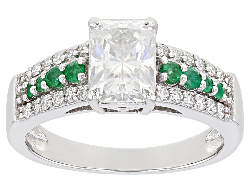 Photo of Moissanite Fire® 2.04ctw Dew and Zambian Emerald Platineve® Ring - Size 11