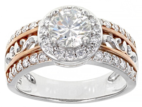 Moissanite Fire® 1.78ctw Dew Platineve® and 14k rose gold accent over platineve ring - Size 9