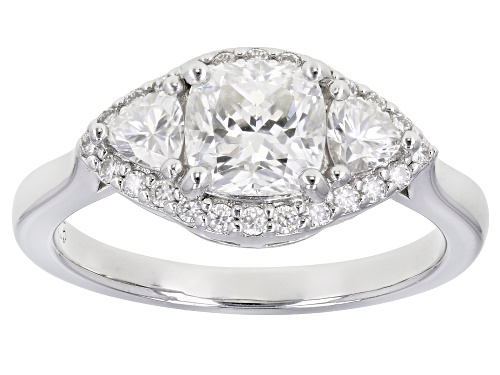 Moissanite Fire® 1.62ctw Dew cushion and trillion cut with round Platineve® ring - Size 7