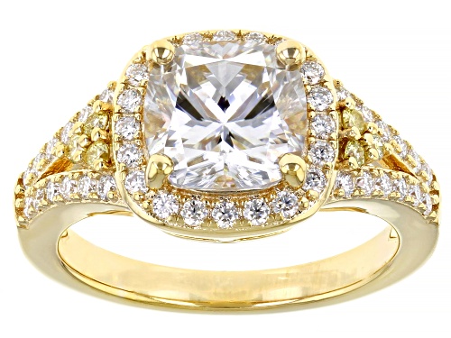 MOISSANITE FIRE(R) 2.84CTW DEW AND YELLOW DIAMOND 14K YELLOW GOLD OVER SILVER RING - Size 6