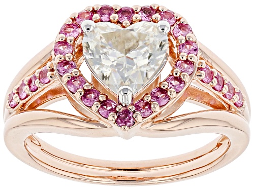 Photo of MOISSANITE FIRE(R) 1.20CT DEW AND PINK SAPPHIRE 14K ROSE GOLD OVER SILVER RING - Size 11