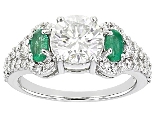 MOISSANITE FIRE(R) 1.92CTW DEW AND ZAMBIAN EMERALD PLATINEVE(R) RING - Size 7