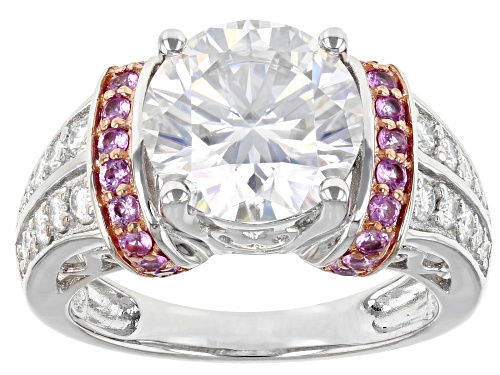 Photo of MOISSANITE FIRE(R) 4.12CTW DEW AND PINK SAPPHIRE PLATINEVE(R) RING WITH 14K RG ACCENT SETTINGS - Size 11