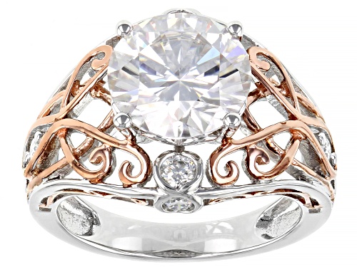 MOISSANITE FIRE(R) 3.92CTW DEW ROUND PLATINEVE(R) RING WITH 14K RG ACCENT - Size 10