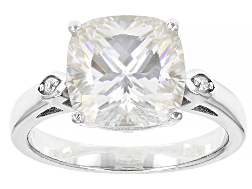 MOISSANITE FIRE(R) 5.06CTW DEW SQUARE CUSHION CUT AND ROUND PLATINEVE(R) RING - Size 7