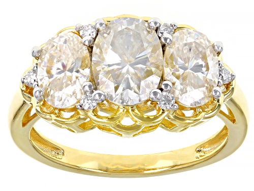 MOISSANITE FIRE(R) 3.42CTW DEW OVAL AND ROUND 14K YELLOW GOLD OVER SILVER RING - Size 5