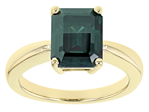 Photo of MOISSANITE FIRE(R) GREEN 3.55CT DEW OCTAGONAL EMERALD CUT 14K YELLOW GOLD OVER SILVER RING - Size 6