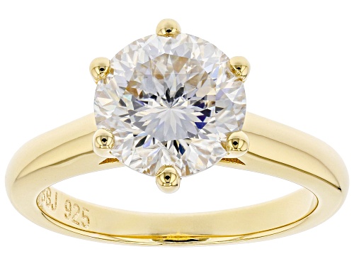 MOISSANITE FIRE(R) 3.08CT DEW ROUND INFERNO CUT(TM) 14K YELLOW GOLD OVER STERLING SILVER RING - Size 7
