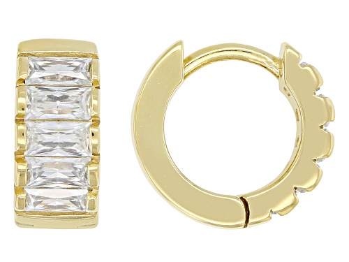 MOISSANITE FIRE(R) .90CTW DEW BAGUETTE 14K YELLOW GOLD OVER SILVER HOOP EARRINGS