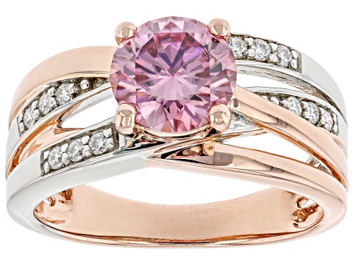 MOISSANITE FIRE® & PINK MOISSANITE 1.62CTW DEW 14K ROSE GOLD & PLATINEVE OVER SILVER TWO TONE RING - Size 6