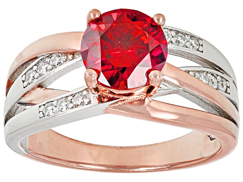 MOISSANITE FIRE® & RED MOISSANITE 1.62CTW DEW 14K ROSE GOLD & PLATINEVE OVER SILVER TWO TONE RING - Size 7