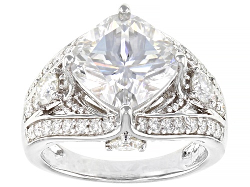 MOISSANITE FIRE(R) 6.16CTW DEW SQUARE CUSHION AND ROUND PLATINEVE(R) RING - Size 7