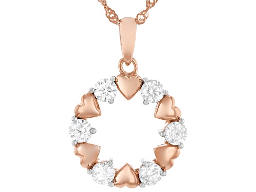 MOISSANITE FIRE(R) .96CTW DEW ROUND 14K ROSE GOLD OVER SILVER PENDANT AND SINGAPORE CHAIN