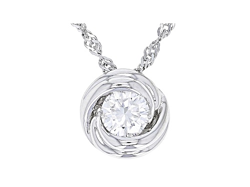MOISSANITE FIRE® .60CT DEW ROUND PLATINEVE® LOVE KNOT PENDANT AND SINGAPORE CHAIN