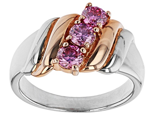 Photo of MOISSANITE FIRE(R) PINK .69CTW DEW ROUND PLATINEVE(R) & 14K ROSE GOLD OVER SILVER  RING - Size 7