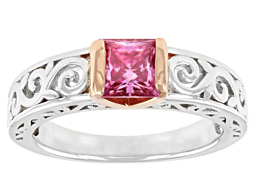 Photo of MOISSANITE FIRE(R) PINK .90CT DEW PRINCESS CUT PLATINEVE(R) & 14K ROSE GOLD OVER SILVER  RING - Size 6