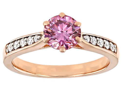 MOISSANITE FIRE(R) AND PINK MOISSANITE 1.18CTW DEW ROUND 14K ROSE GOLD OVER SILVER RING - Size 9