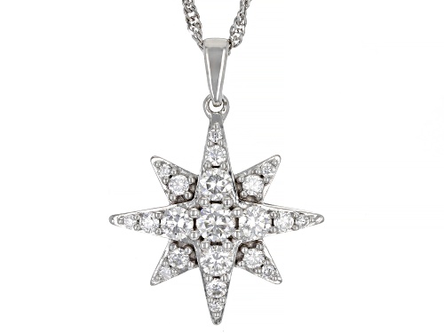 Photo of MOISSANITE FIRE(R) .88CTW DEW ROUND PLATINEVE(R) STAR PENDANT & SINGAPORE CHAIN
