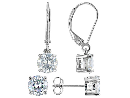 MOISSANITE(R) 4.00CTW DEW ROUND PLATINEVE(R)  SET OF 2 EARRINGS 2.00CTW EACH