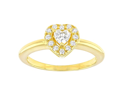 Photo of MOISSANITE FIRE(R) .35CTW DEW HEART SHAPE  & ROUND 14K YELLOW GOLD OVER SILVER RING - Size 7