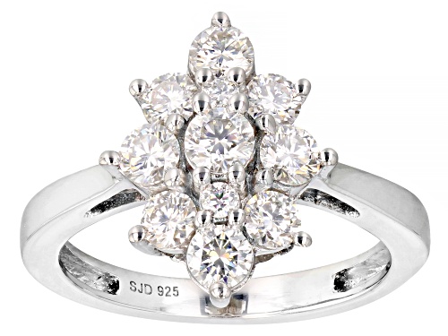 MOISSANITE FIRE(R) 1.14CTW DEW ROUND PLATINEVE(R) CLUSTER RING - Size 9