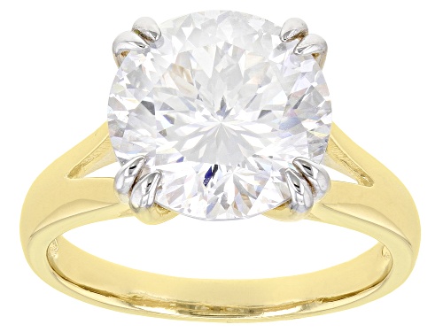 MOISSANITE FIRE(R) 5.66CT DEW ROUND INFERNO CUT(TM) 14K YELLOW GOLD OVER SILVER RING - Size 9