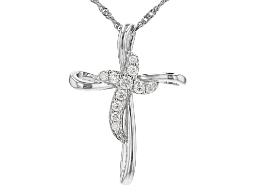 MOISSANITE FIRE(R) .31CTW DEW ROUND PLATINEVE(R) CROSS PENDANT & SINGAPORE CHAIN