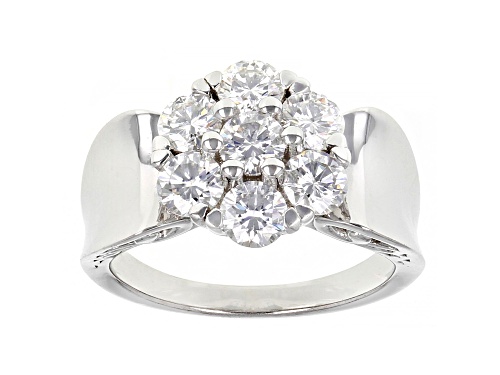 Photo of MOISSANITE FIRE(R) 1.61CTW DEW ROUND  PLATINEVE(R) CLUSTER RING - Size 9