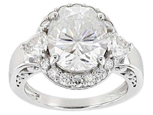 MOISSANITE FIRE(R) 6.82CTW DEW OVAL & TRILLION CUT & ROUND PLATINEVE(R) COCKTAIL RING - Size 6