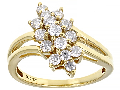 MOISSANITE FIRE(R) .78CTW DEW ROUND 14K YELLOW GOLD OVER SILVER CLUSTER RING - Size 6