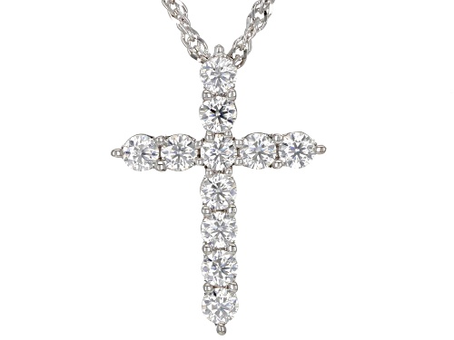 MOISSANITE FIRE® .55CTW DEW ROUND PLATINEVE® CROSS PENDANT & SINGAPORE CHAIN