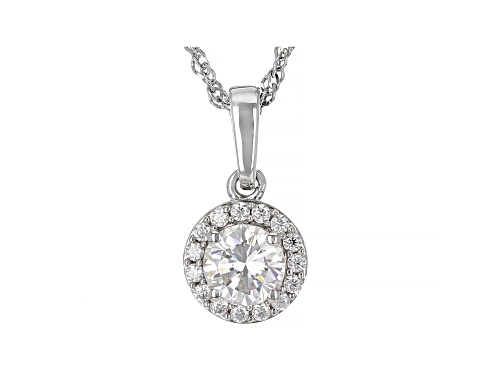 MOISSANITE FIRE(R) .95CTW DEW ROUND PLATINEVE(R) HALO PENDANT & SINGAPORE CHAIN