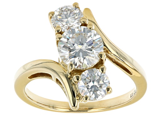 MOISSANITE FIRE(R) 2.20CTW DEW ROUND 14K YELLOW GOLD OVER SILVER 3 STONE RING - Size 9