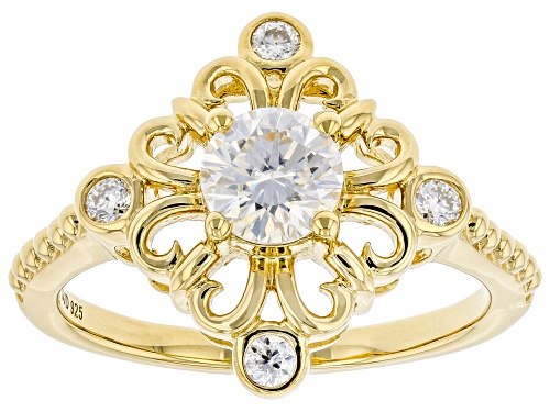 Photo of MOISSANITE FIRE(R) .72CTW DEW ROUND 14K YELLOW GOLD OVER SILVER RING - Size 6