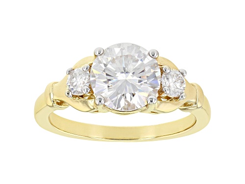 MOISSANITE FIRE(R) 2.16CTW DEW ROUND 14K YELLOW GOLD OVER SILVER 3 STONE RING - Size 10