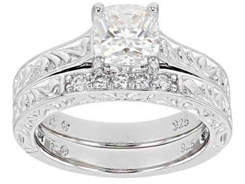 Photo of MOISSANITE FIRE(R) 1.45CTW DEW CUSHION CUT & ROUND PLATINEVE(R) RING WITH BAND - Size 11