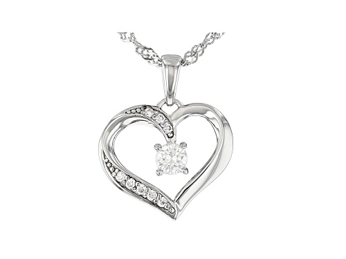 Photo of MOISSANITE FIRE(R) .31CTW DEW ROUND PLATINEVE(R) HEART PENDANT & SINGAPORE CHAIN