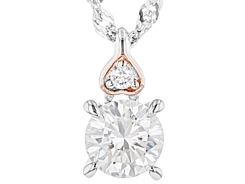 MOISSANITE FIRE(R) .83CTW DEW PLATINEVE(R) & 14K ROSE GOLD OVER SILVER PENDANT & SINGAPORE CHAIN
