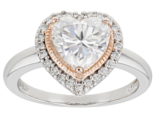Photo of MOISSANITE FIRE(R) 2.04CTW DEW HEART SHAPE & ROUND PLATINEIVE(R) & 14K ROSE GOLD OVER SILVER RING - Size 8