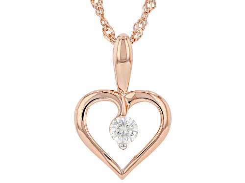 Photo of MOISSANITE FIRE(R) .23CT DEW ROUND 14K ROSE GOLD OVER SILVER HEART PENDANT & SINGAPORE CHAIN