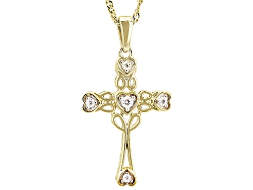 MOISSANITE FIRE(R) .18CTW DEW 14K YELLOW GOLD OVER SILVER CROSS PENDANT & 18 INCH SINGAPORE CHAIN