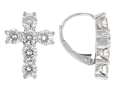 Photo of MOISSANITE FIRE(R) 2.76CTW DEW ROUND  PLATINEVE(R) CROSS EARRINGS