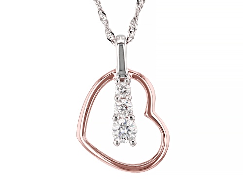 MOISSANITE FIRE(R) .39CTW DEW PLATINEVE(R) & 14K ROSE GOLD OVER SILVER PENDANT & SINGAPORE CHAIN