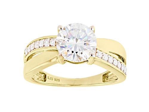 MOISSANITE FIRE(R) 2.04CTW DEW ROUND 14K YELLOW GOLD OVER SILVER RING - Size 8