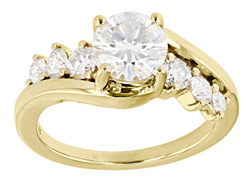 MOISSANITE FIRE(R) 1.78CTW DEW ROUND 14K YELLOW GOLD OVER SILVER RING - Size 6