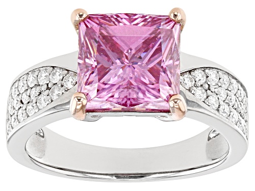 MOISSANITE FIRE(R) & PINK MOISSANITE 3.54CTW DEW PRINCESS CUT & ROUND PLATINEVE(R) RING - Size 6